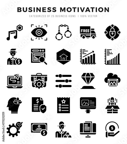 Business Motivation icons Pack. Glyph icons set. Business Motivation collection set.