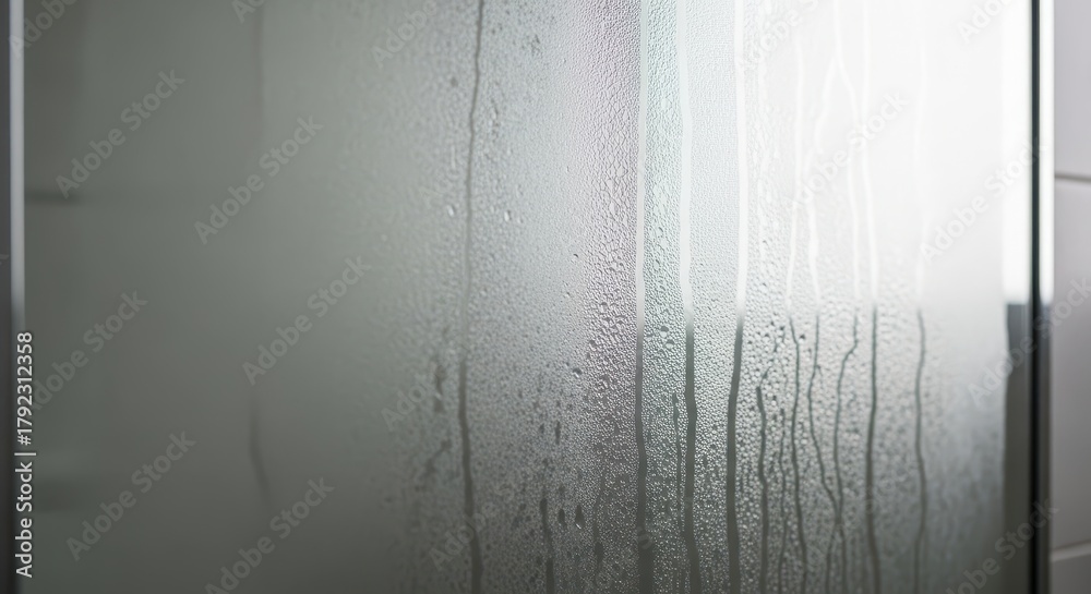 Fototapeta premium Mist and condensation on bathroom mirror with soft lighting 