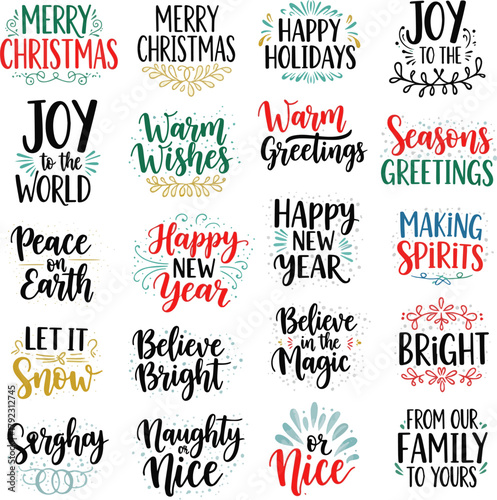 Isolated a kinds of deferent Set of holiday greeting quotes and wishes. Hand drawn text. Great for cards, gift tags and labels, photo overlays, party posters. vector art with white background.