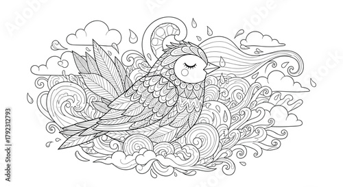 Intricate sketch of a dense cluster of abstract floral elements and swirling patterns creating a sense of organic chaos.