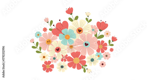 A colorful assortment of blooming flowers in an artistic arrangement.