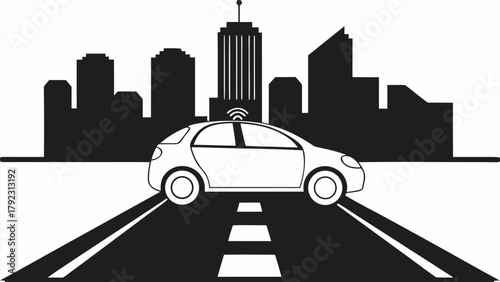 Self Driving Car on Futuristic City Road