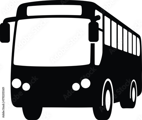 Black and white bus vector illustration with minimalist design perfect for transportation themes and educational projects requiring clear visual communication about public transit