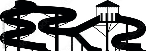 Water Park Water Slides and Aquapark Structure Vector Silhouette