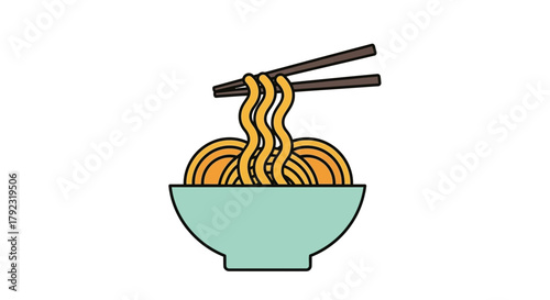 Chopsticks pick up a bowl of steaming hot noodles, a delicious meal.