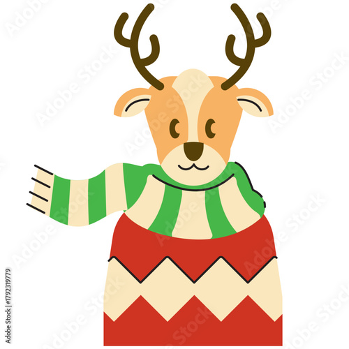 cute reindeer with scarf cartoon