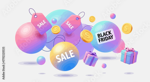 Floating Shopping Orbs Icon Set for Black Friday Vector Illustration