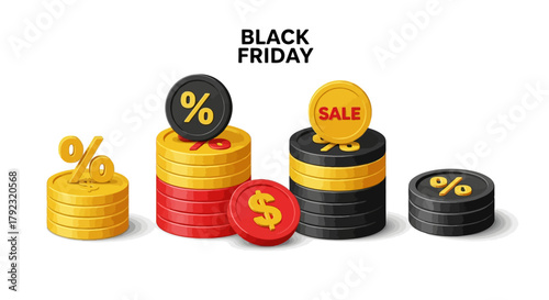 Geometric Coin Stack Icons Set for Black Friday Vector Illustration