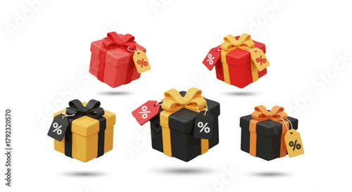 Floating Gift Boxes Icon Set for Black Friday Vector Illustration