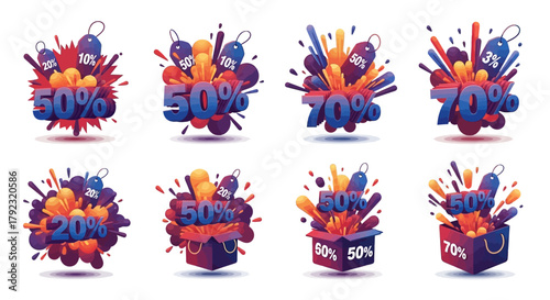Gradient Explosion Icons Set for Black Friday Vector Illustration