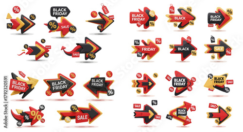 Kinetic Arrow Icons Set for Black Friday Vector Illustration