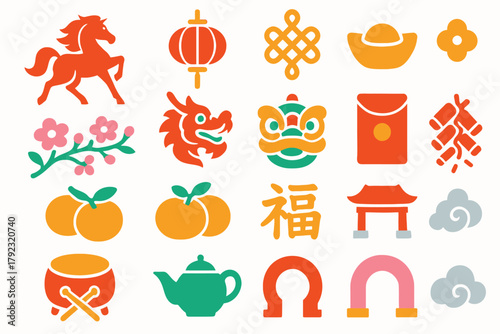 Chinese New Year Icons and Symbols for Celebration