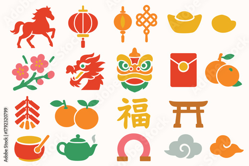 Chinese New Year Icons and Symbols for Celebration