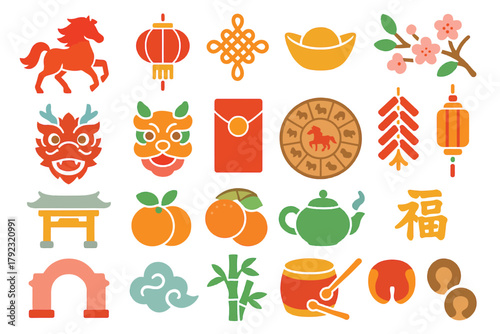 Chinese New Year Icons and Symbols for Celebration