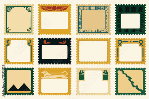 Ancient Egyptian Decorative Frames with Hieroglyphs and Symbols