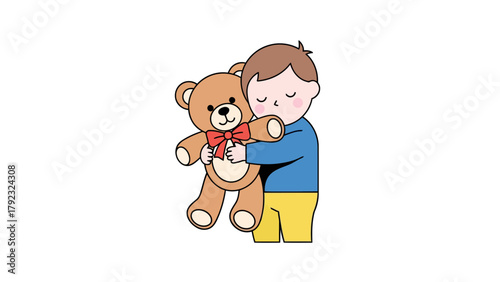 A child hugs a teddy bear