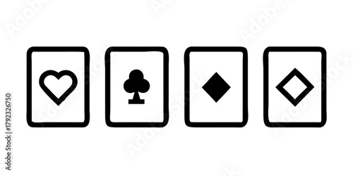 Set of playing card vector icons. Gambling game. Four card. Black outline icons.
