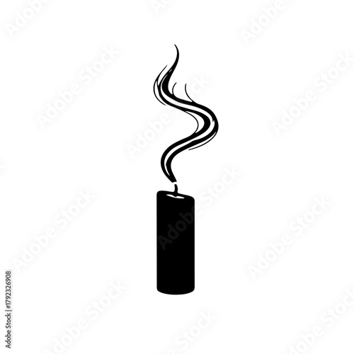 Black and white icon of a recently extinguished candle with a wisp of smoke curling upwards. Symbolizes the loss of life and hope, yet the lingering smoke represents memory, the search for truth