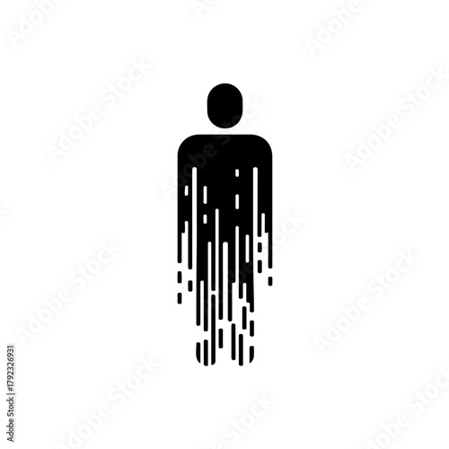 Black and white icon of a human silhouette with parts of the body drawn in dashed lines, symbolizing the literal 'disappearance' and the profound uncertainty surrounding the victim's status 
