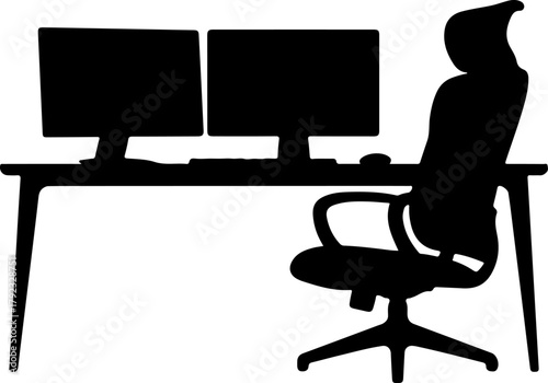 home office desk setup silhouette vector illustration