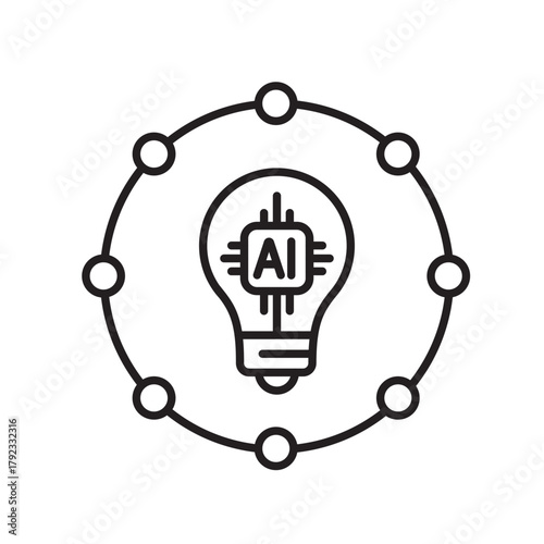 A vector icon representing energy-efficient holiday lights powered by AI, created in line style with editable stroke