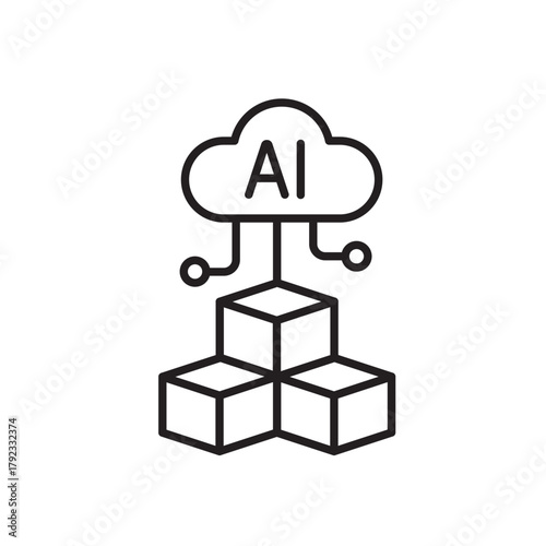 A vector icon representing smart inventory management using AI and cloud storage, created in line style with editable stroke