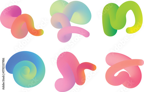 Six Abstract Organic Fluid Shapes With Pink Blue Green Yellow Gradients vector