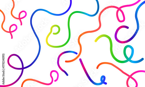 Abstract colorful background with vibrant, flowing rainbow gradient squiggly lines, a modern playful vector art illustration.
