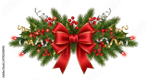 christmas decoration with red ribben  isolated on white background