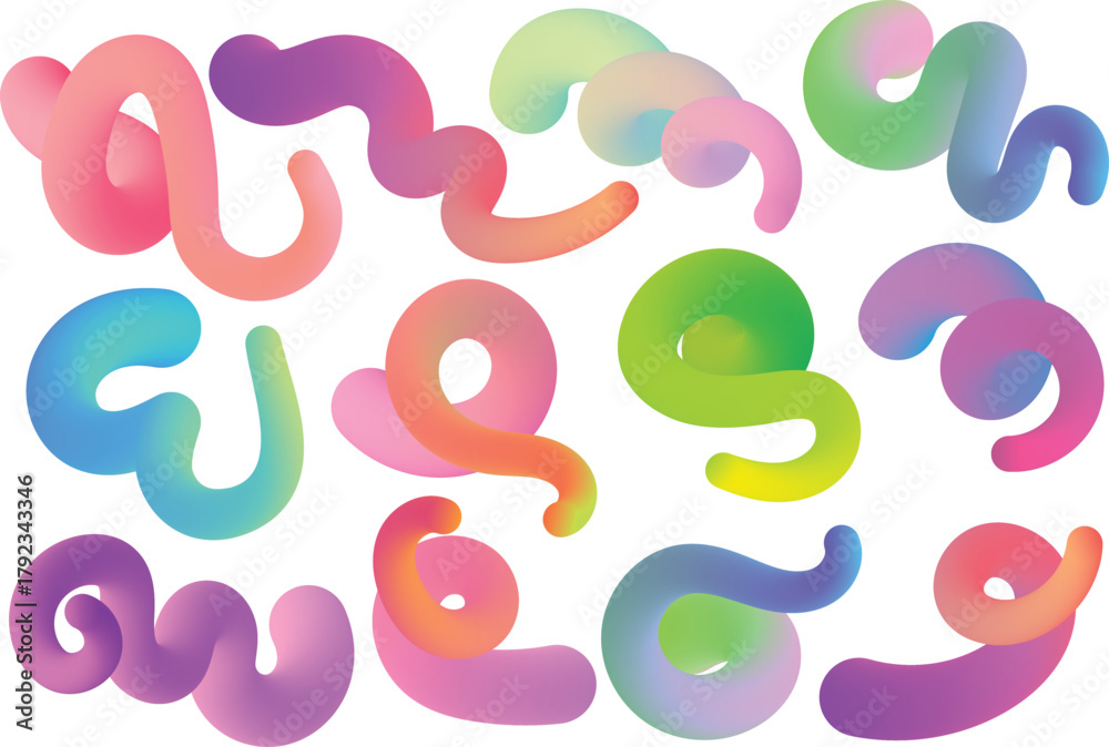 Fototapeta premium Swirling fluid tubes with vibrant gradient colors on white background abstract colorful