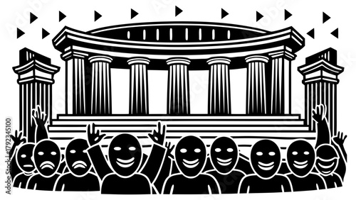 Democracy and public opinion concept illustration with crowd.