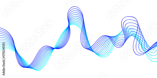 3D render of a DNA strand with an artistic blue gradient flow and vector lines forming a dynamic wave pattern backdrop