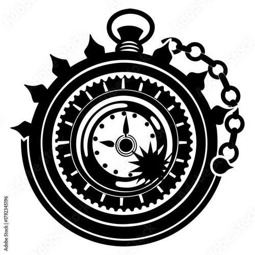 Classic pocket watch illustration, gears, chain, time and history.