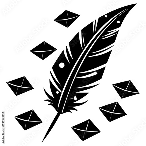 Classic quill pen and envelopes design for vintage writing mail