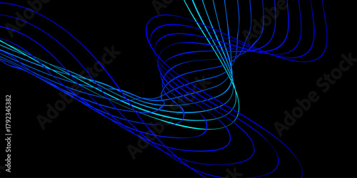 Abstract fractal design of a futuristic blue wave pattern with lines of light for a technology backdrop