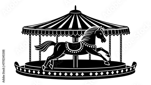 Carousel horse icon, classic fairground ride for amusement park