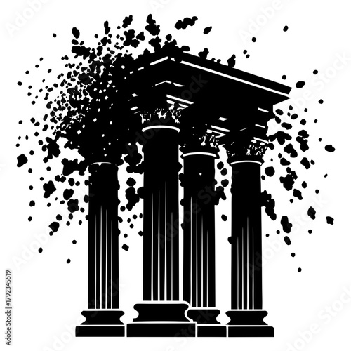 Classical columns abstract crumbling decay ancient ruins graphic