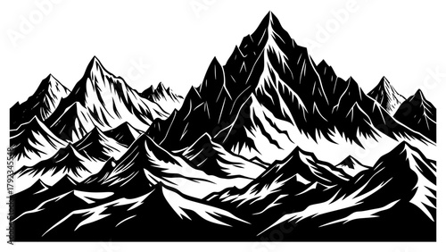 Stylized mountain peaks vector illustration, rugged landscape