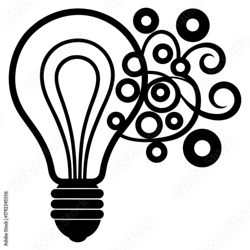 Creative light bulb illustration with swirling ideas and circles