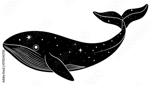 Starry cosmic whale, majestic marine mammal illustration design