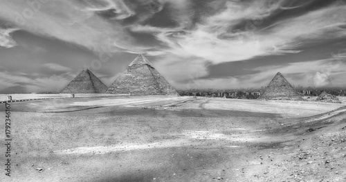 Scenic view over the three main Pyramids of Giza, Egypt