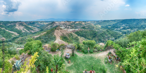 Panoramic View of Calanchi Badlands near Civita di Bagnoregio, Italy