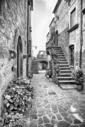 Picturesque Cobblestone Street in Ancient Civita di Bagnoregio, Italy