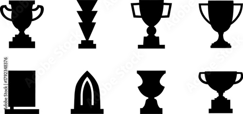 Vector illustration of various trophy and award designs for achievements and competitions success design vector silhouette  set, silhouette illustration.