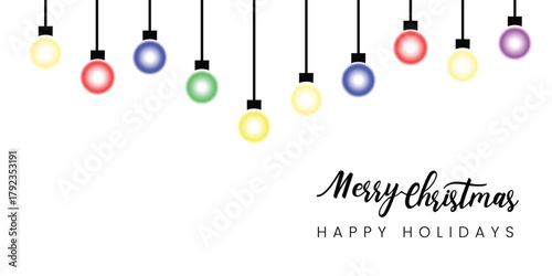 Merry Christmas Lights. Festive string of lights for holiday celebration. Vector illustration on transparent background
