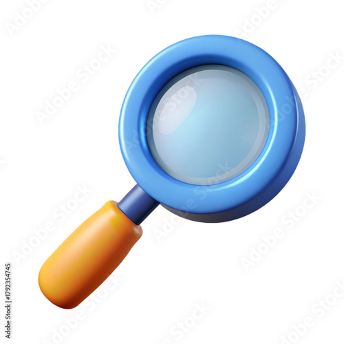 Blue and orange 3d magnifying glass icon for search