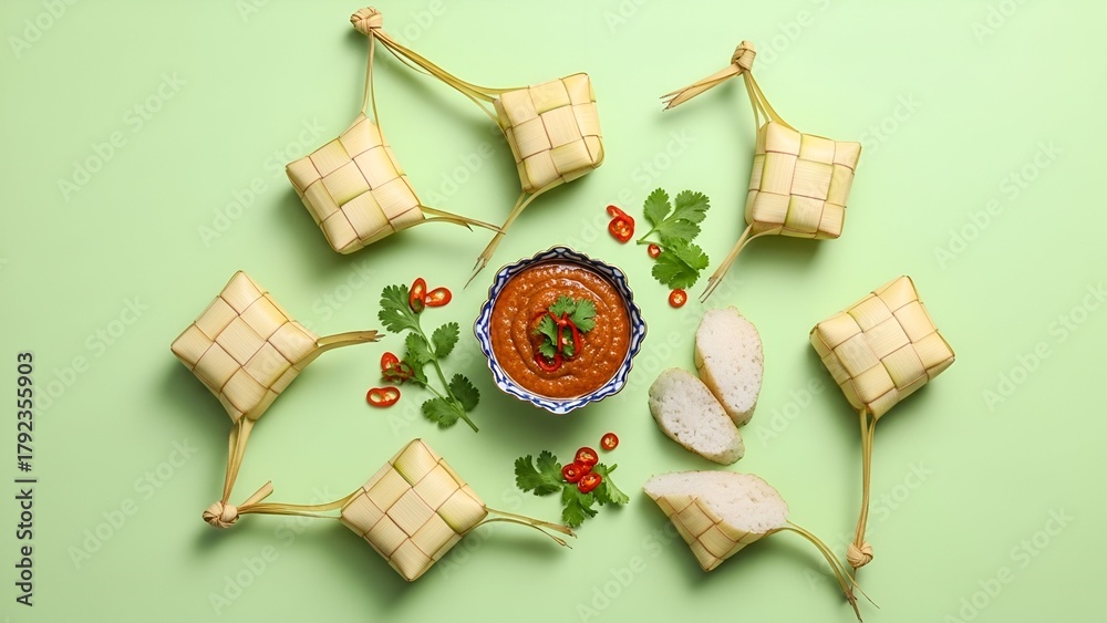 Fototapeta premium Festive Ketupat and Rendang A Delicious Eid alFitr Feast.
