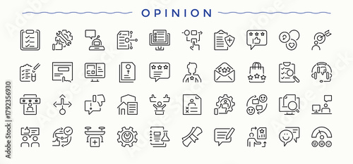 Opinion icon set. Minimal linear icons. It contains symbols to light, creativity, brain, brainstorm, plan, bulb, intelligence. Editable stroke. Pixel Perfect. Brain icon set.