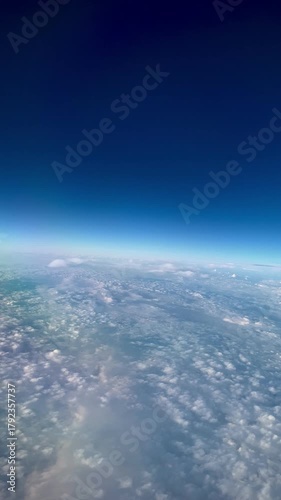 Aerial High Altitude Blue Sky View, Stratocumulus Cloud Layer, Sea Of Clouds Above Earth Horizon, Continental Cumulostratus Perlucidus Cloud Deck, Atmosphere