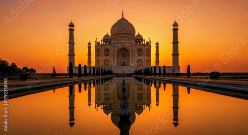 Wallpaper Mural Taj Mahal Sunset Reflection Pool Golden Hour White Marble Iconic India Landscape Torontodigital.ca